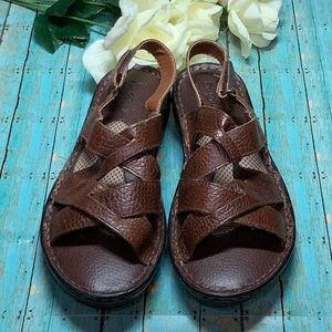 Born b.o.c. Strappy Brown Leather Comfort Sandal